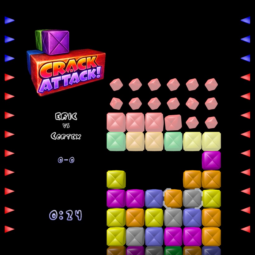 Garbage turning into red blocks above a stack during a duel